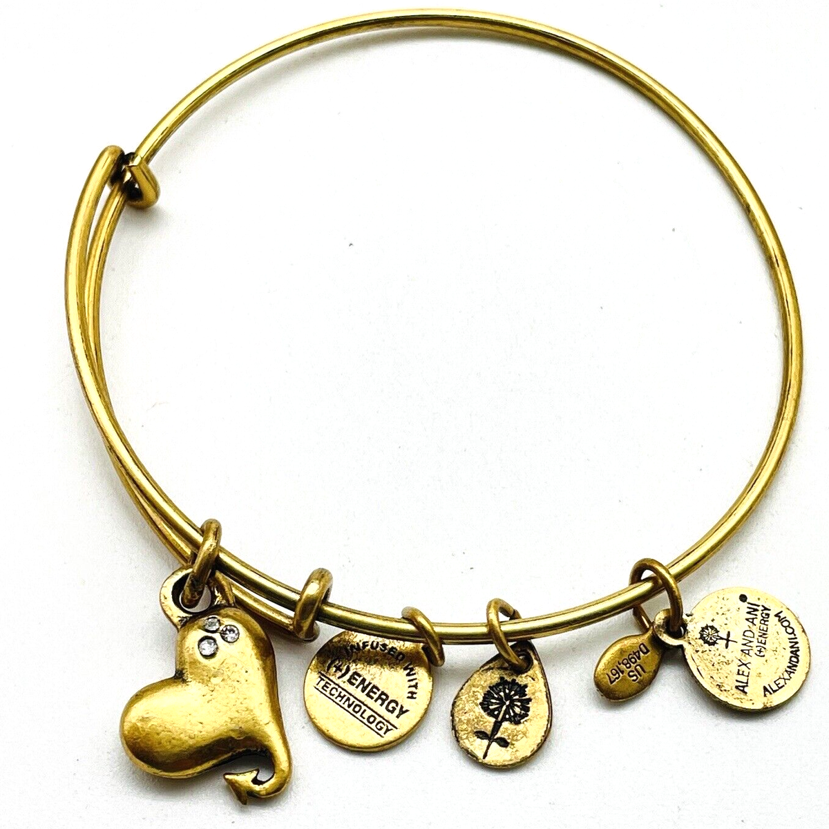 Heart Charm Bracelet ALEX AND ANI Signed Devilish Tail Gold Tone Bangle