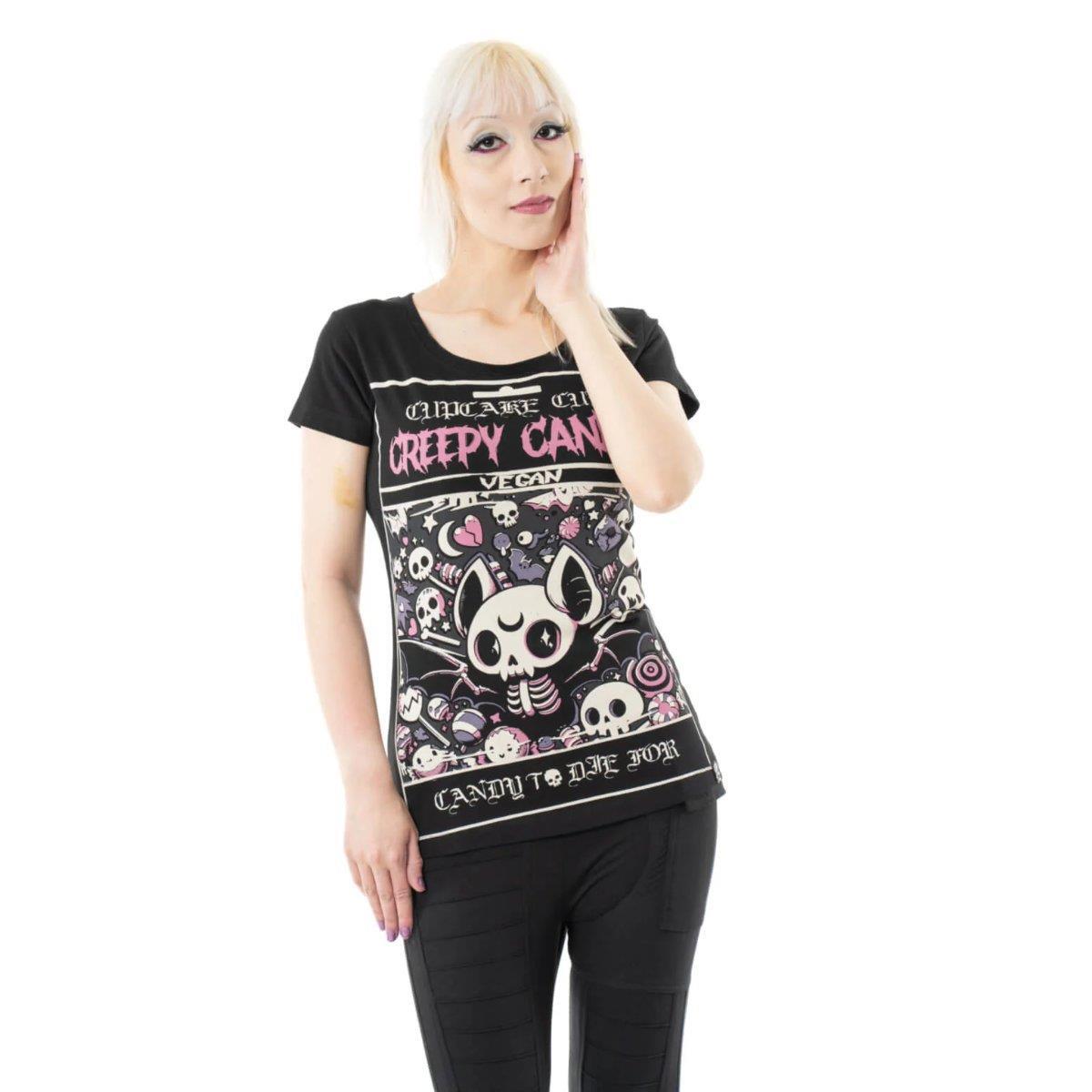 Cupcake Cult Creepy Candy T-Shirt Vegan Gothic Skulls Alternative Graphic Top-image