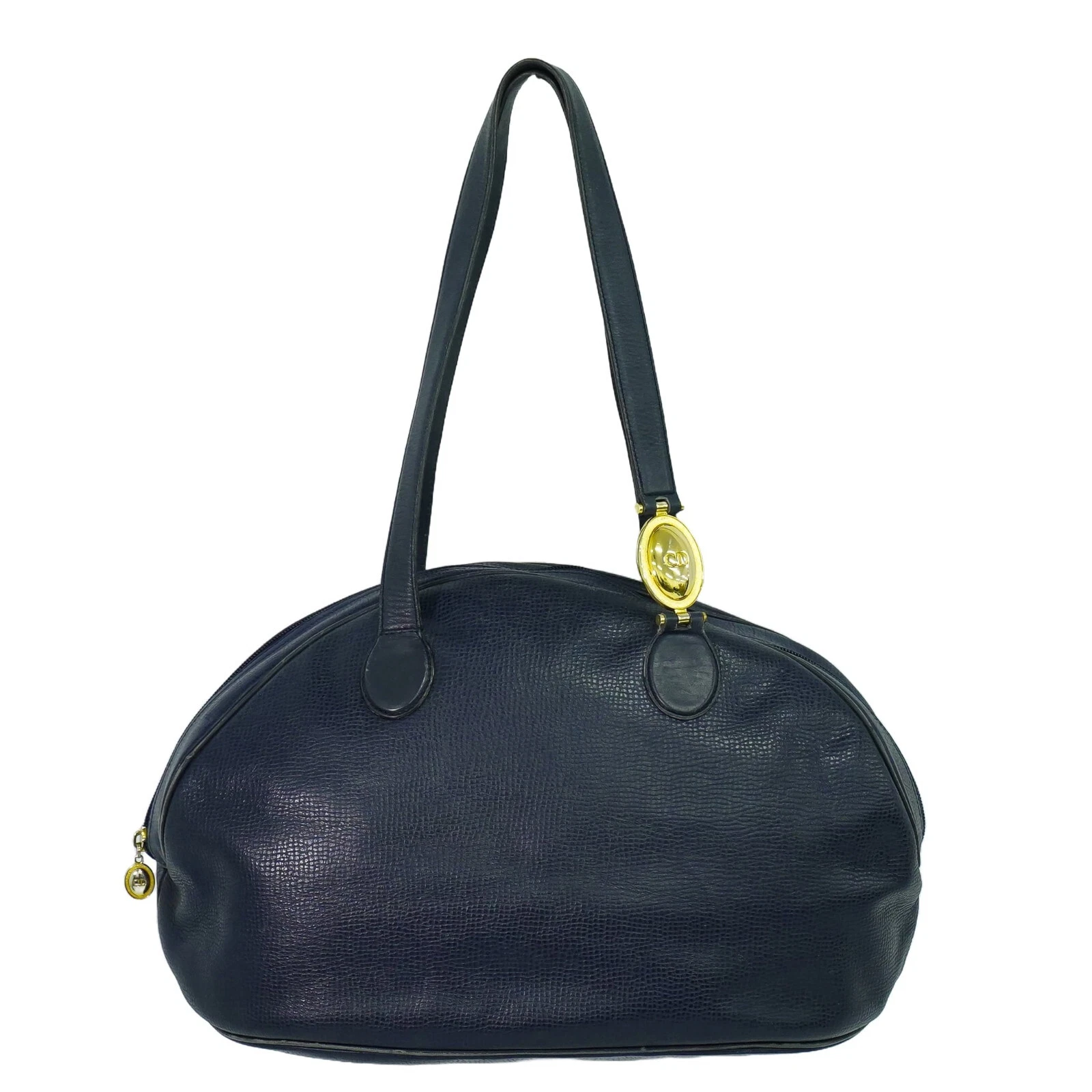 Sac bandoulière Christian Dior en cuir bleu marine doré
