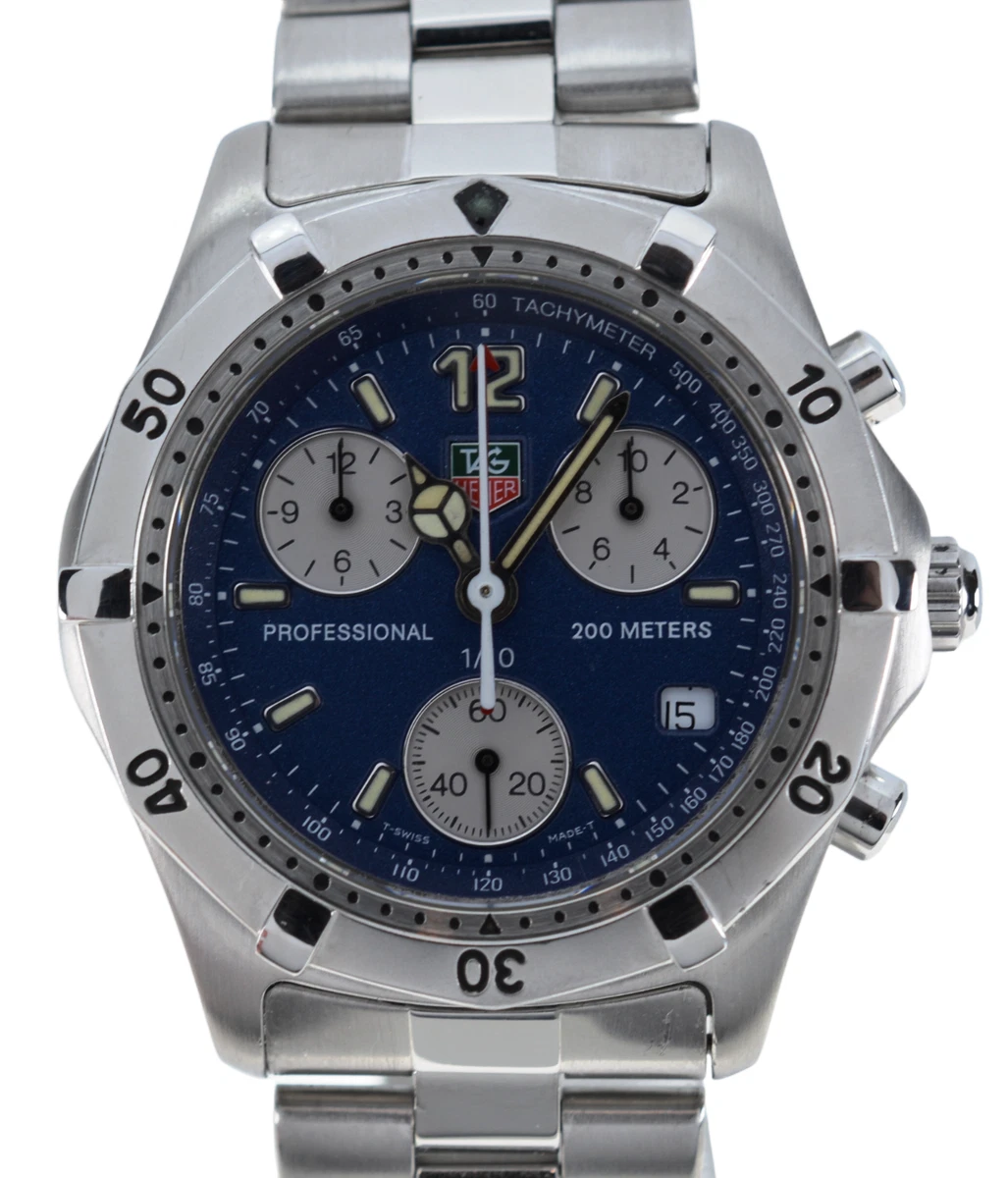 Vintage Men s Tag Heuer Blue 39mm Professional 2000 Chronograph Watch CK1112 B P