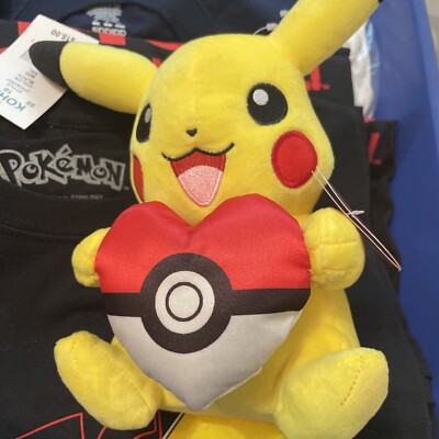 Pokemon Valentines Pikachu Holding Heart Pokeball 8” Plush