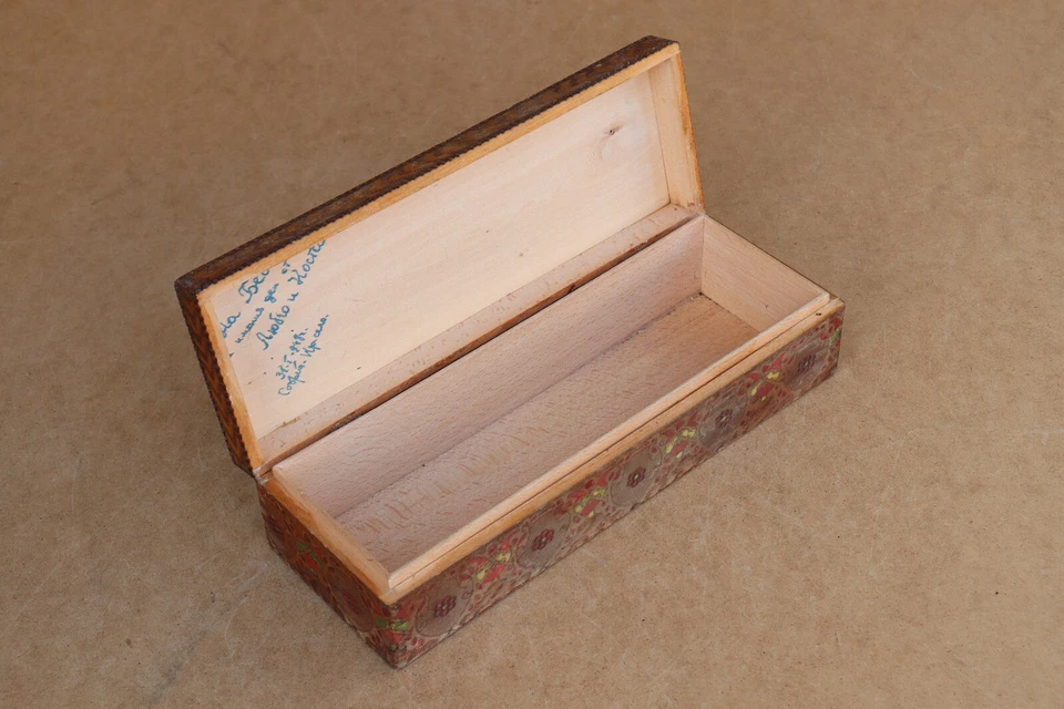 Antique Vintage Wooden Wood Trinket Box Jewelry Case Hand Crafted Signed 1948 - Image 3 of 4