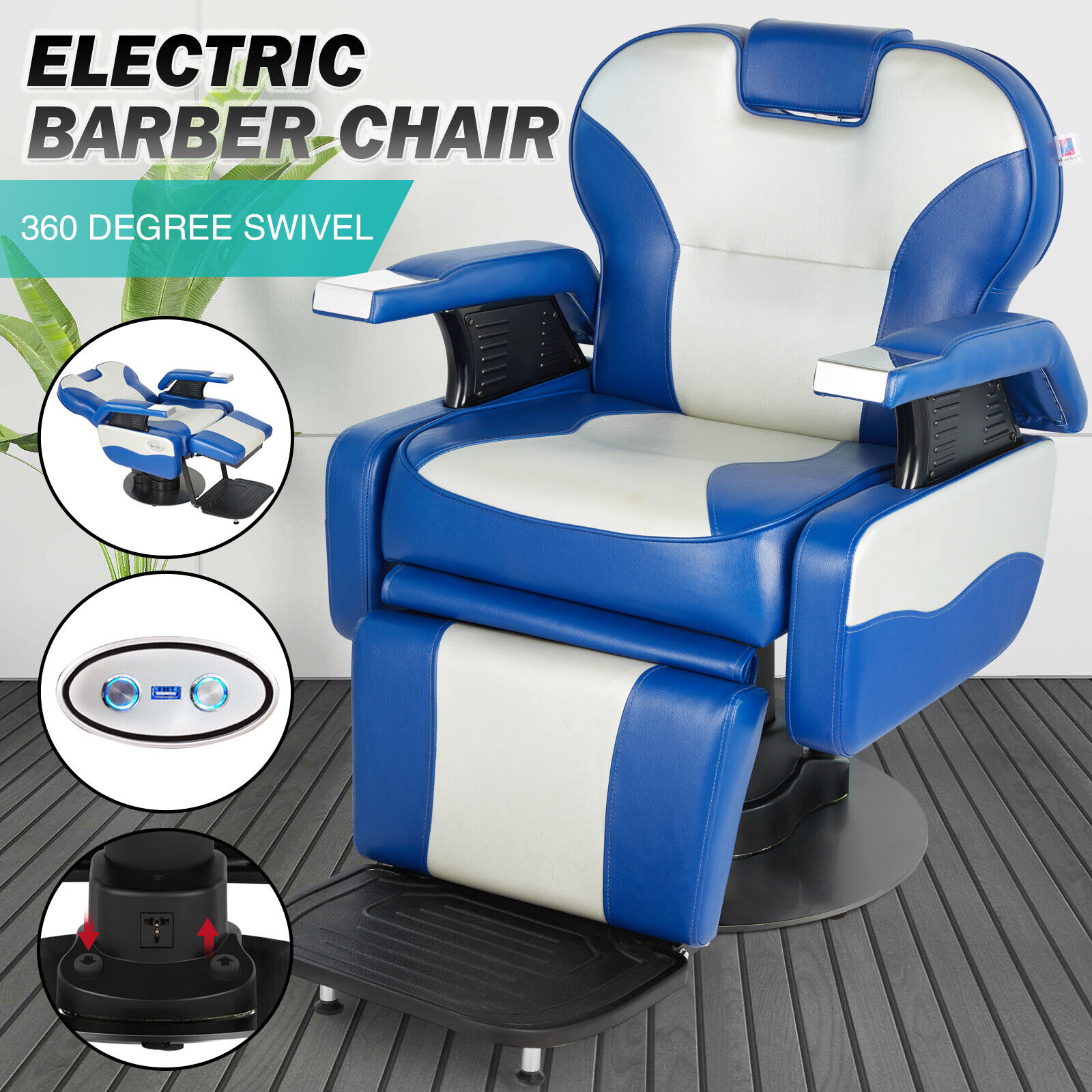 White Blue Electric All Purpose Heavy Duty Reclining Barber Chair Salon  Beauty | eBay