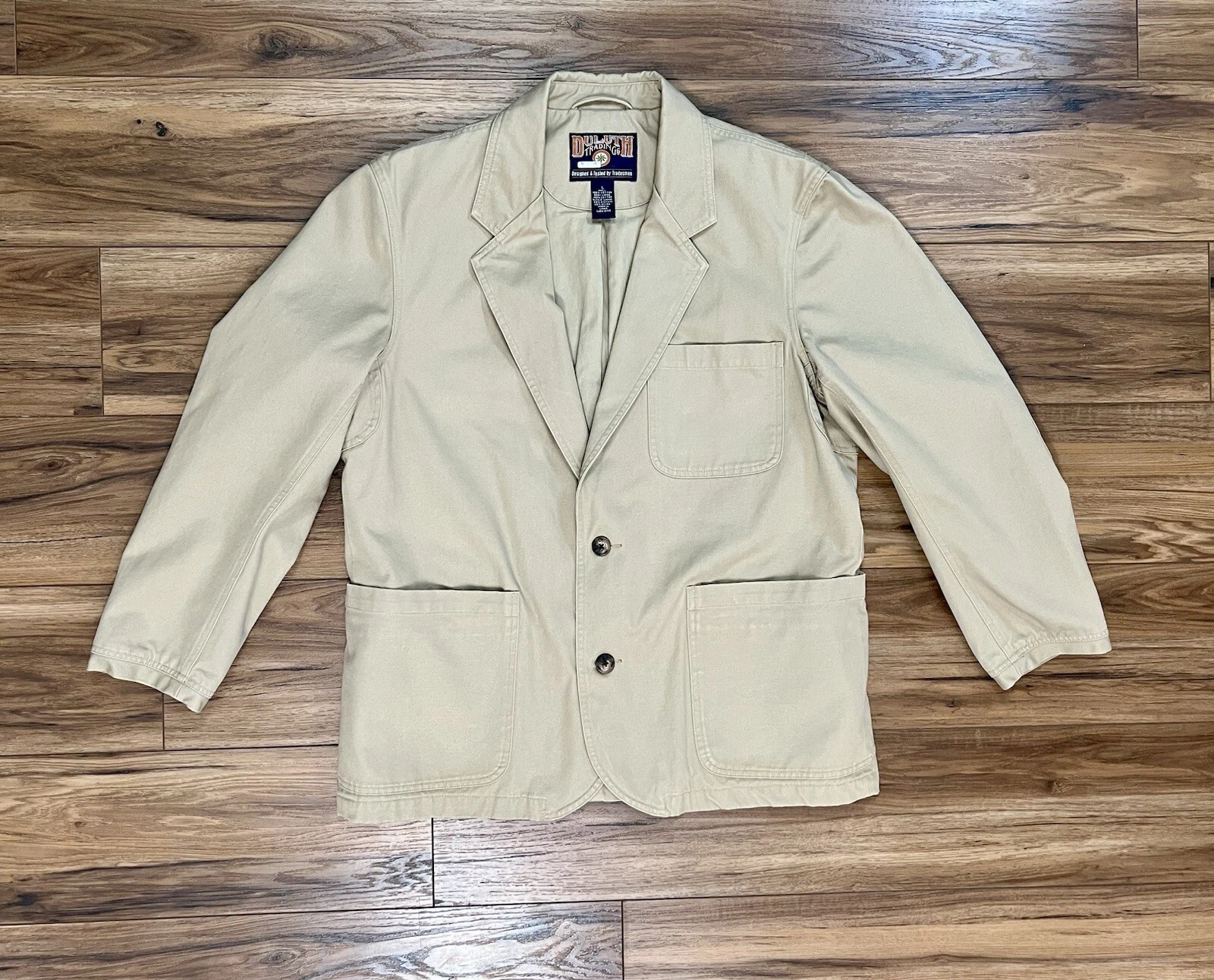 Duluth Trading Co Jacket Blazer Khaki Canvas Multi Pocket Khaki Chino Tan Sz L