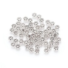 50 Daisy Spacer Beads Metal Antiqued Silver 4mm Findings Sun Beads Bulk