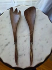 Rose Ballet Sterling Handle Wood Salad Serving Set France International Silver