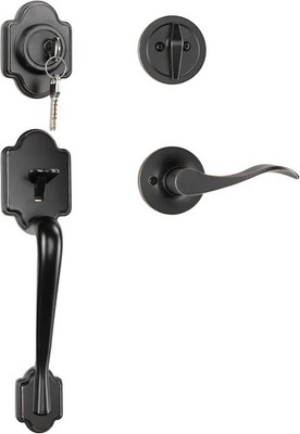 - Front Door Lock and Handle with Deadbolt - Set Includes Installation Template,