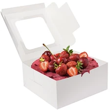 Moretoes 40pcs 10x10x5 Inch Cake Boxes with Window White Pastry Paper Bakery