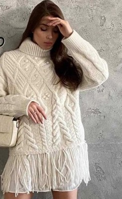 ZARA NEU DAMEN FRANSEN STRICK PULLOVER ECRU S, 3859/117