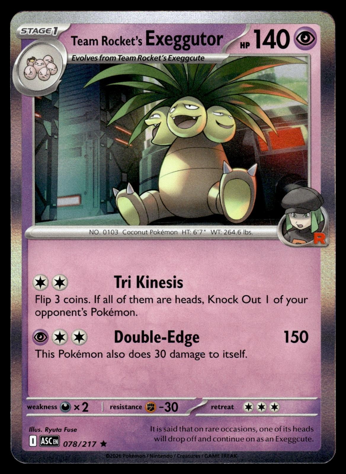 Team Rocket's exeggutor 078/217 Rare Ascended Heroes Pokemon Holo Near Mint