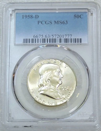 1958-D Franklin Half Dollar PCGS MS63 98% FBL Frosty & Bright Luster #E243B