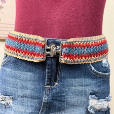 Vintage 70s Woven Chevron Stretch Belt Hippie Boho Coastal Cowgirl Retro XS S M
