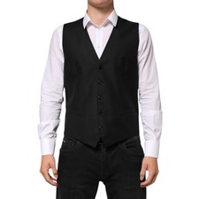 DOLCE & GABBANA Vest Black Wool Dress Formal Men Waistcoat IT52/US42/XL 800usd