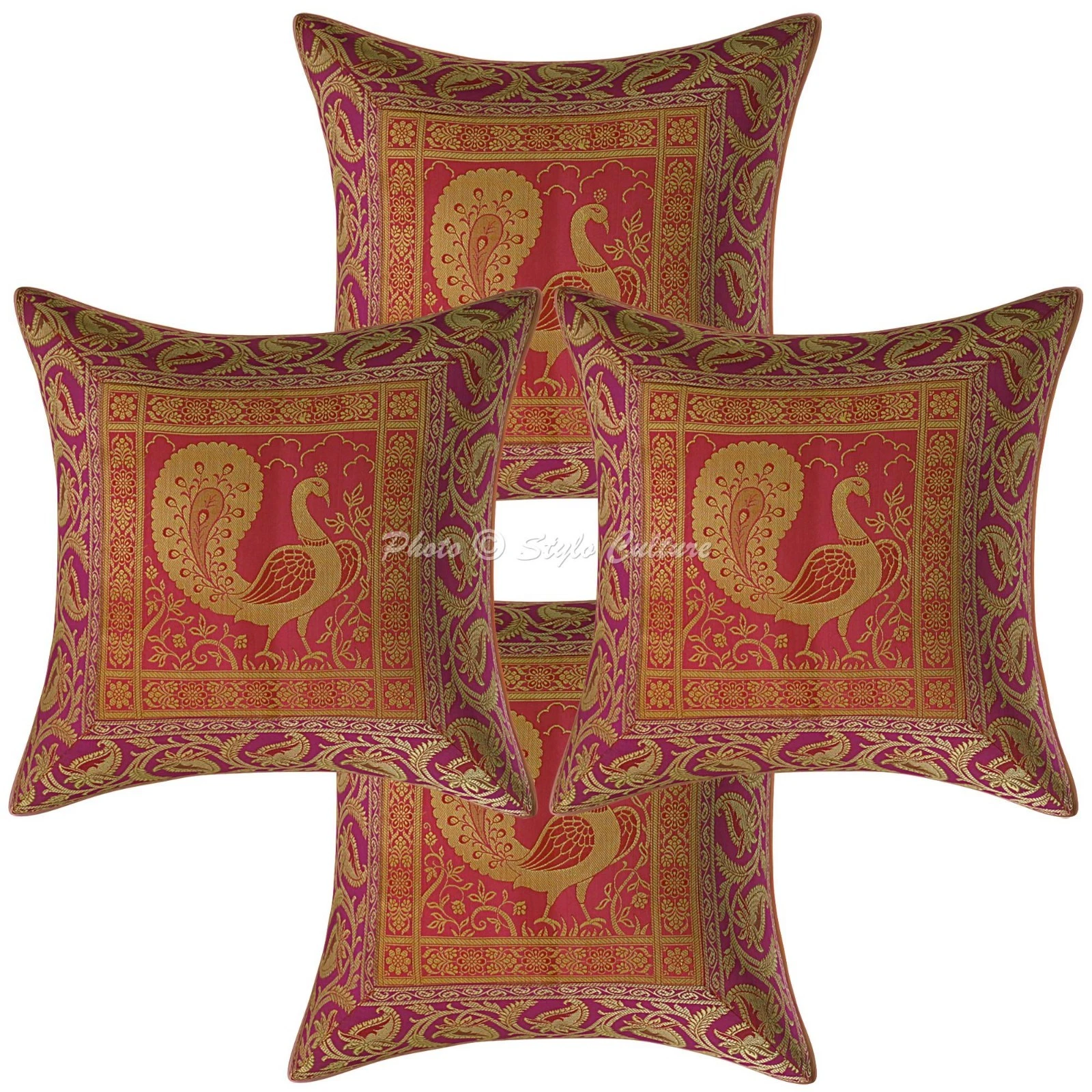 Bohemian Brocade Throw Pillow Covers Jacquard 40x40 cm Peacock Home Pillowcases