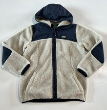 LL Bean Jacket Boys 14/16 L Sherpa Fleece Hooded Zipper Front 510829