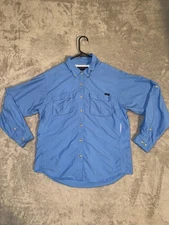ExOfficio Shirt Womens Medium Blue Vented Fishing Hiking Nylon Button Down