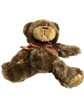 Napco Teddy Bear Plush Stuffed Animal Toy Bow Brown Seated