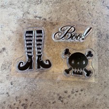 Acrylic Cling Stamp Set Halloween Boo Skull Witch Boots Witch Legs Theme