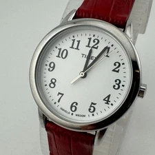 Timex Indiglo Quartz Watch Women 30m Silver Easy Read Leather Analog New Battery