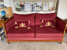 Wesley Barrell Sofa in rich red fabric and wooden surround