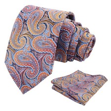 Men's Gradient Paisley Woven Necktie with Matching Pocket Square Set for Suits