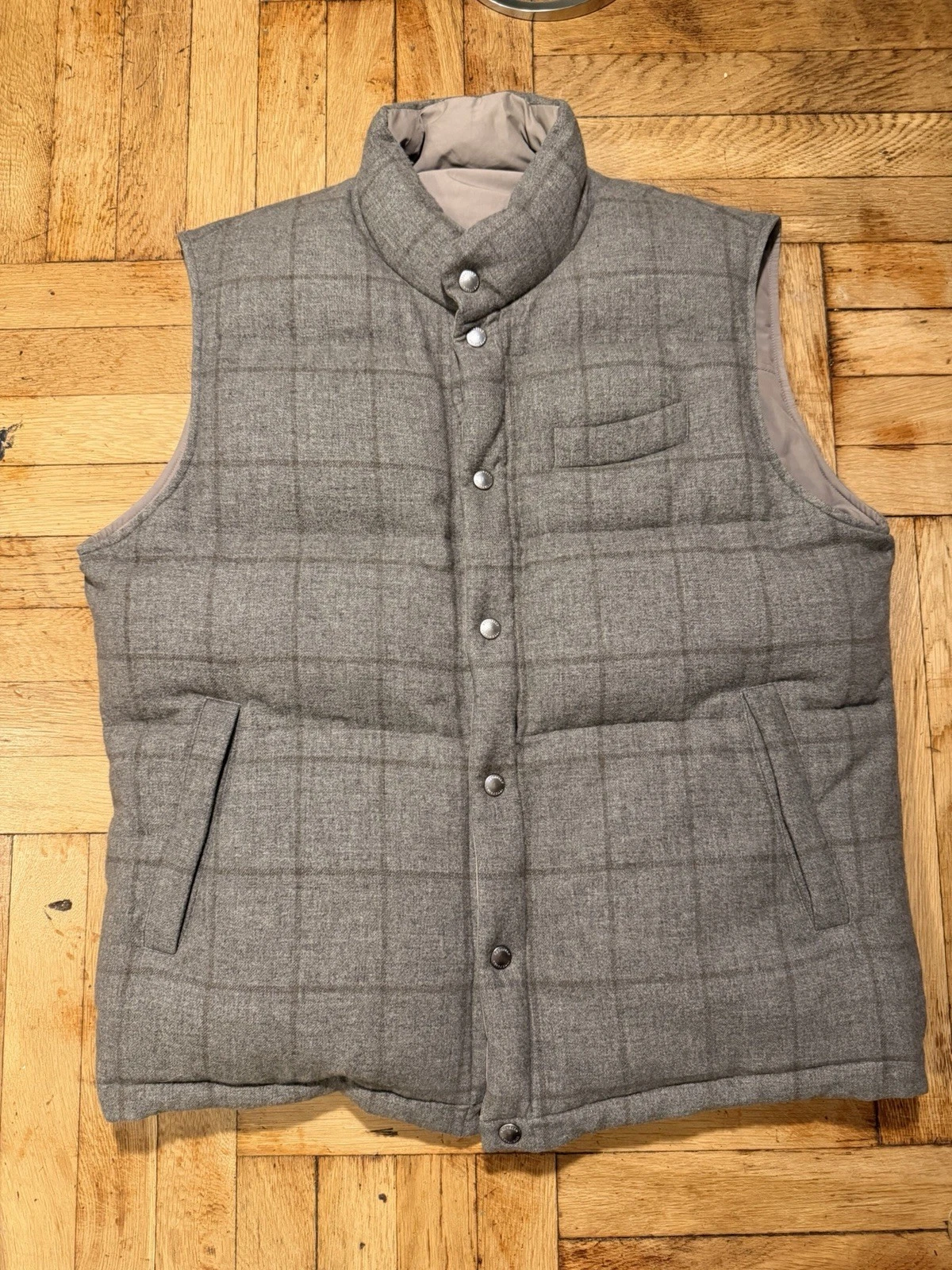 Brunello Cucinelli — Brunello Cucinelli Wool Silk Cashmere Down Puffer Vest Taupe Reversible XXXL XXL