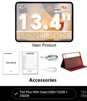 TECLAST T65PLUS Helio G99 Tablet 13.4'' 2.2GHz Octa Core 120Hz 20GB RAM 256GB ROM