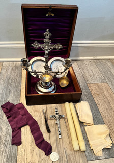 ANTIQUE 1800's CATHOLIC RELIGIOUS SICK CALL OUTFIT BOX FROM NUNS CONVENT