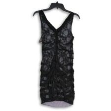 NWT Express Womens Black Lace Sleeveless V-Neck Back Zip Mini Dress Size 4