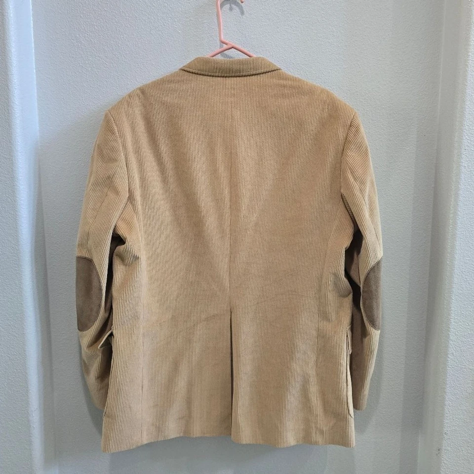 Fulton Park 棕褐色复古 2 纽扣灯芯绒夹克带绒面革护肘 XL 码 — 第 2/4 张图片