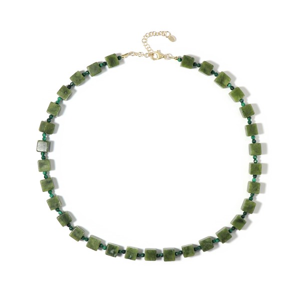 Cavill Jade Halskette 2,03Ct Vergoldet 925 Silber Quadratische Perlen GrüN-image