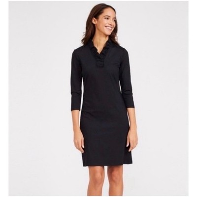 J. McLaughlin Women s M Black Ruffle Neck Sheath Dress Catalina Stretch Jersey