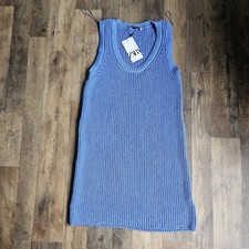 Flaw Zara Blue Chunky Open Knit Scoop Neck Mini Dress NWT Coastal M