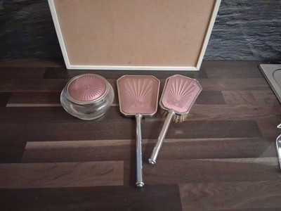Vintage 3-teiliges Schminktisch-Set rosa und chrom, 60er Jahre