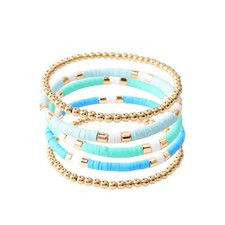 Surfer Heishi Clay Bead Bracelets for Women Bohemian Stackable Gold Beaded Stret