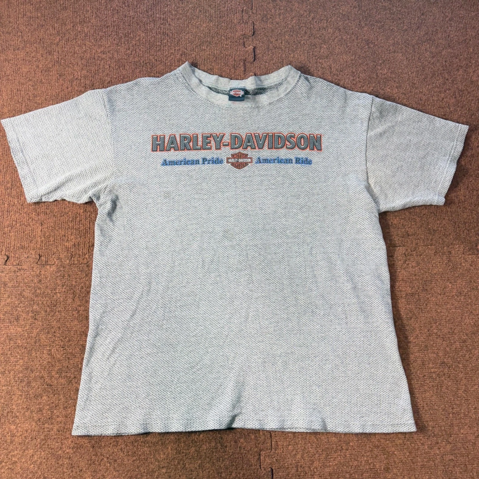 B+ Harley-Davidson American Pride American Ride Grey Waffle Mesh T-Shirt XL USA