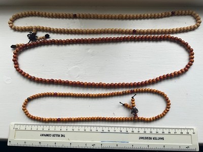 Menge 3 Holz 108 Mala Perlen Buddhistische Meditation Halskette - Sehr guter Zustand