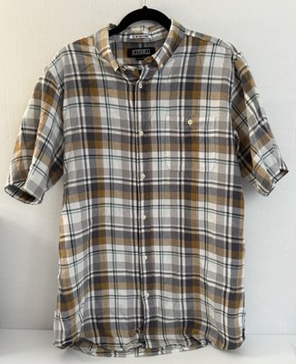 Ezekiel Miles short-sleeve button-up shirt in a cream, tan Plaid Size LG EUC
