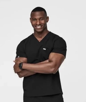 FIGS Scrub Mens Top Large Black Leon Two-Pocket  V-Neck *See Description*