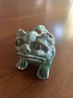 Vintage Ceramic Flower Frog, Green, 5 Holes