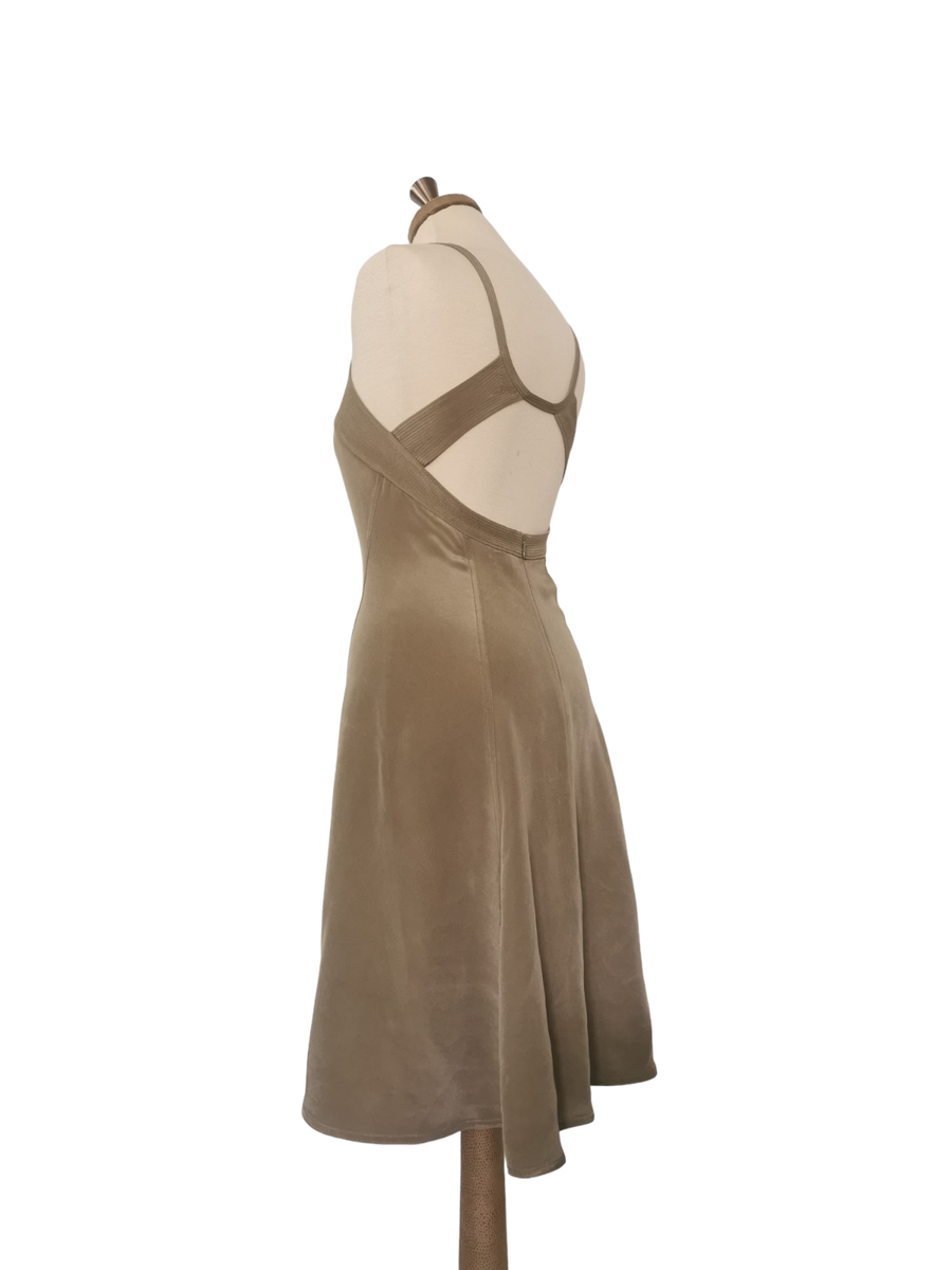 DKNY Sand Cut-Out Embroidered midi Dress 100% Silk UK10 EU36 US6 DKNY Sand Cut-Out Embroidered midi Dress 100% Silk UK10 EU36 US6