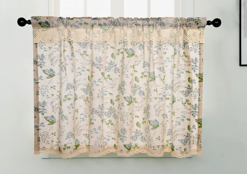 Moslovstar 1 Tier Leaves and Flower Curtain Panel Cotton Linen Lace Trim 63" - Picture 3 of 4