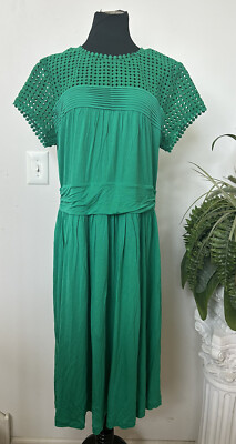 NWT Boden Angeline Green Short Sleeve Jersey Crochet Dress Sz 18