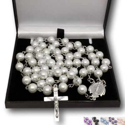 Perlenrosenkranzperlen mit 925 Sterlingsilber Maria Zentrum und Kruzifix, Geschenkverpackung