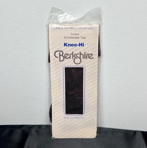 Vtg Berkshire Off Black Knee-Hi Sheer Stockings Reinf Toe 1985 Women’s Sz 8.5-11