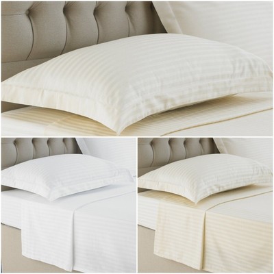 100 % ÄGYPTISCHER BAUMWOLLSATIN STREIFEN FLACHE LAKEN HOTELQUALITÄT SINGLE DOUBLE KING 