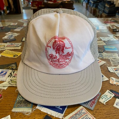 1980s Red Jacket Pumps Trucker Hat Vintage Americana Manufacturing Meshback Cap
