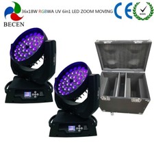 BECEN 36x18W RGBWA UV 6in1 Wash Zoom Led Moving Head Light 2pcs flight case