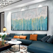 Abstract Green Blue Painting With Gold Foils Hand Painted Oil Painting