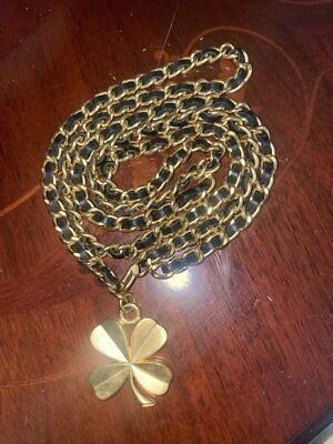 CHANEL VINTAGE 95 A SLIM CHAIN BELT GOLD PLATED BLACK  display picture 1
